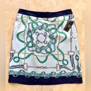 Nautical Tommy Hilfiger Preppy 100% SILK Skirt Scarf Blue Equestrian Lined Sz 6